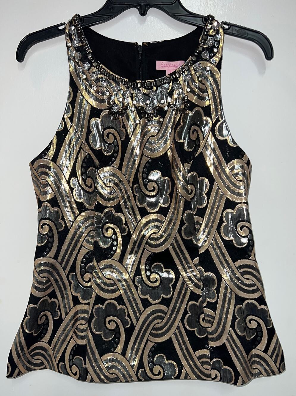 NWT Rare Lilly Pulitzer Tropic Top Black Metallic Vintage Brocade 8